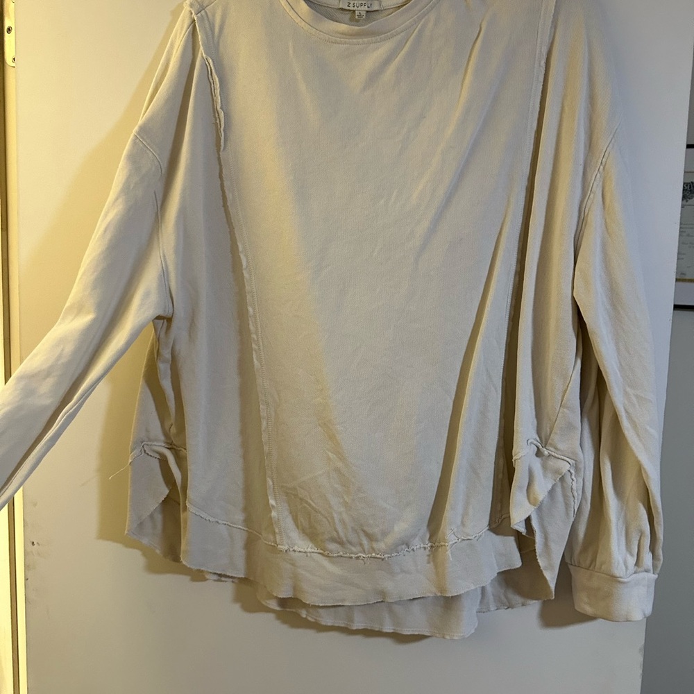 Z Supply Cream Distressed Pullover